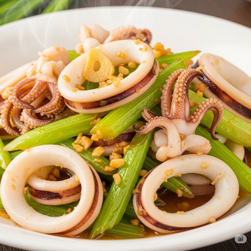 Mực trứng xào cần tỏi