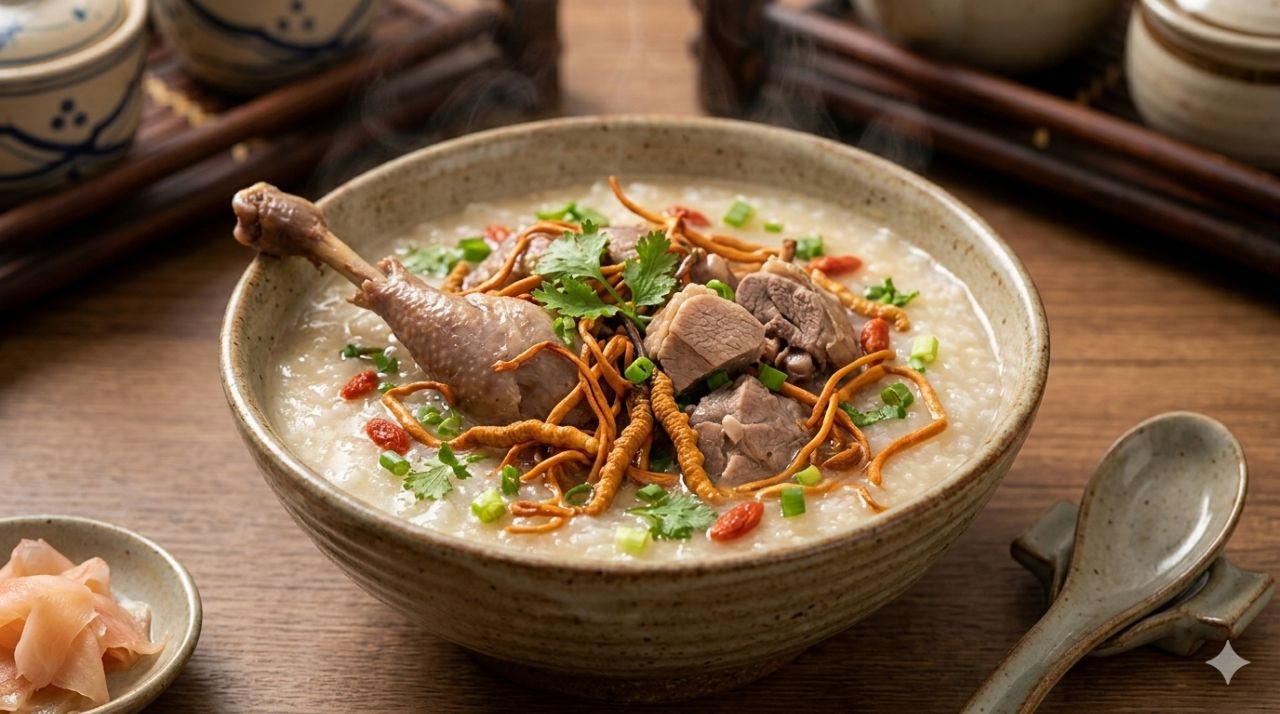 1. Cháo bồ câu hầm đông trùng hạ thảo