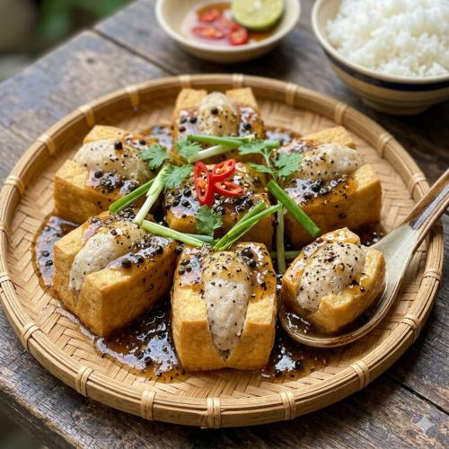 7. Đậu hũ nhồi cá thác lác sốt tiêu