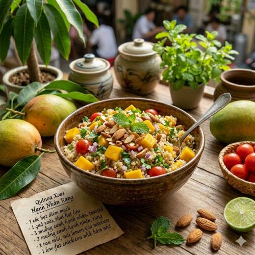 Quinoa với cà chua, xoài và hạnh nhân bao nhiêu calo?