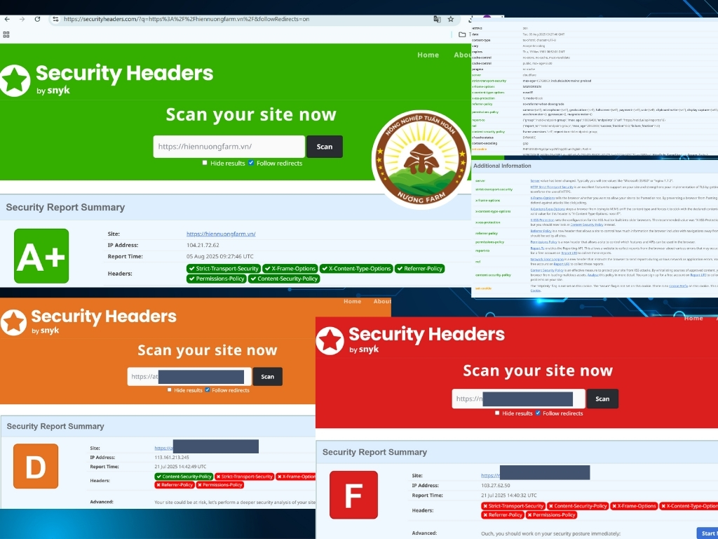 ✅ Minh họa một số website đã kiểm tra: