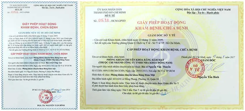 Đông Nam được sở y tế cấp giấy phép hoạt động khám chữa bệnh