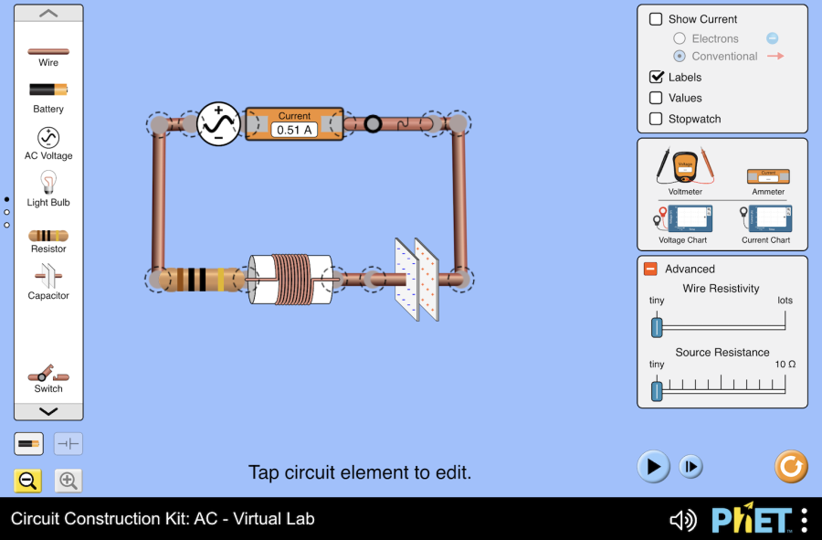 (Mô phỏng) Vật lý: Circuit Construction Kit: AC - Virtual Lab (Bộ công cụ xây dựng mạch: AC - Phòng thí nghiệm ảo)