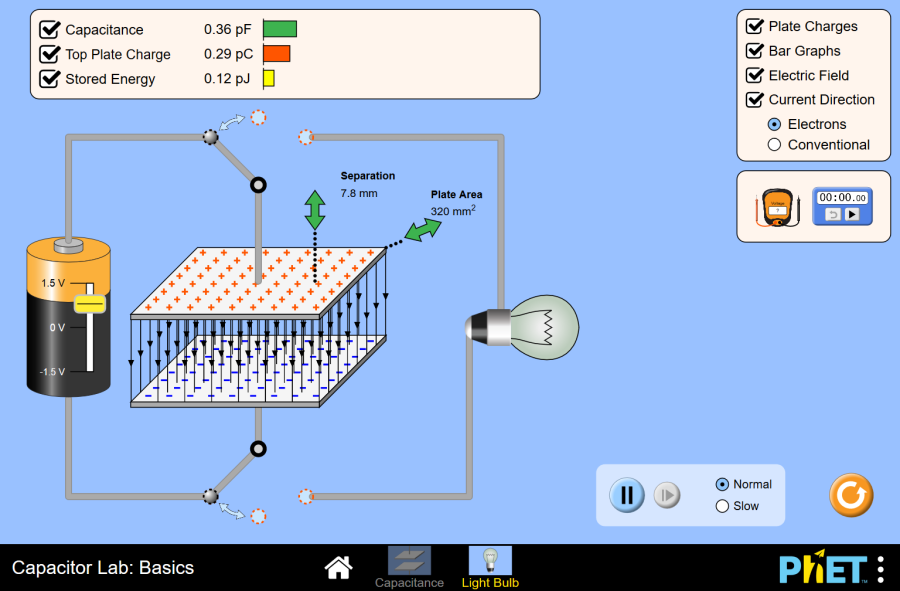 (Mô phỏng) Vật lý: Capacitor Lab: Basics (Phòng thí nghiệm tụ điện: Khái niệm cơ bản)