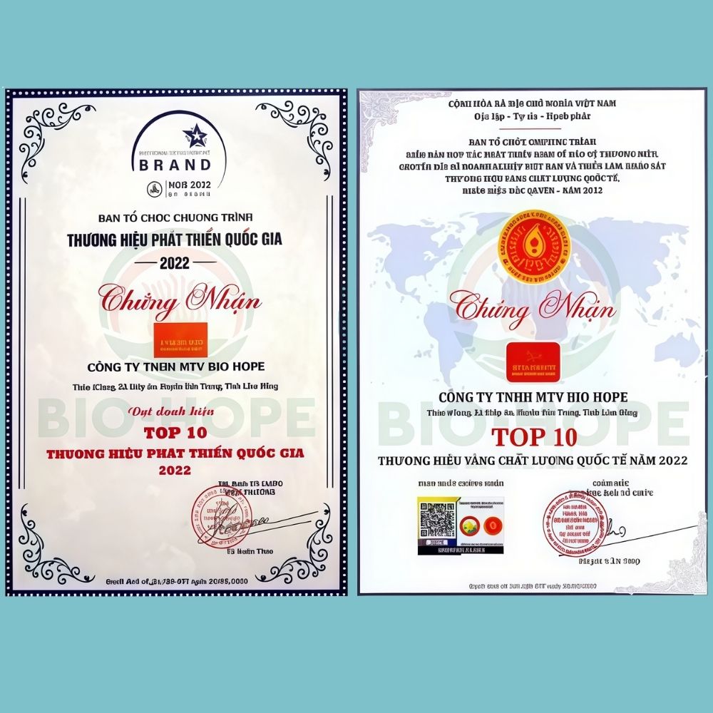 Bio Hope Nhận Giải Thưởng Top 10 Thương Hiệu Phát Triển Quốc Gia Năm 2022" Và "Top 10 Thương Hiệu Vàng Chất Lượng Quốc Tế 2022"