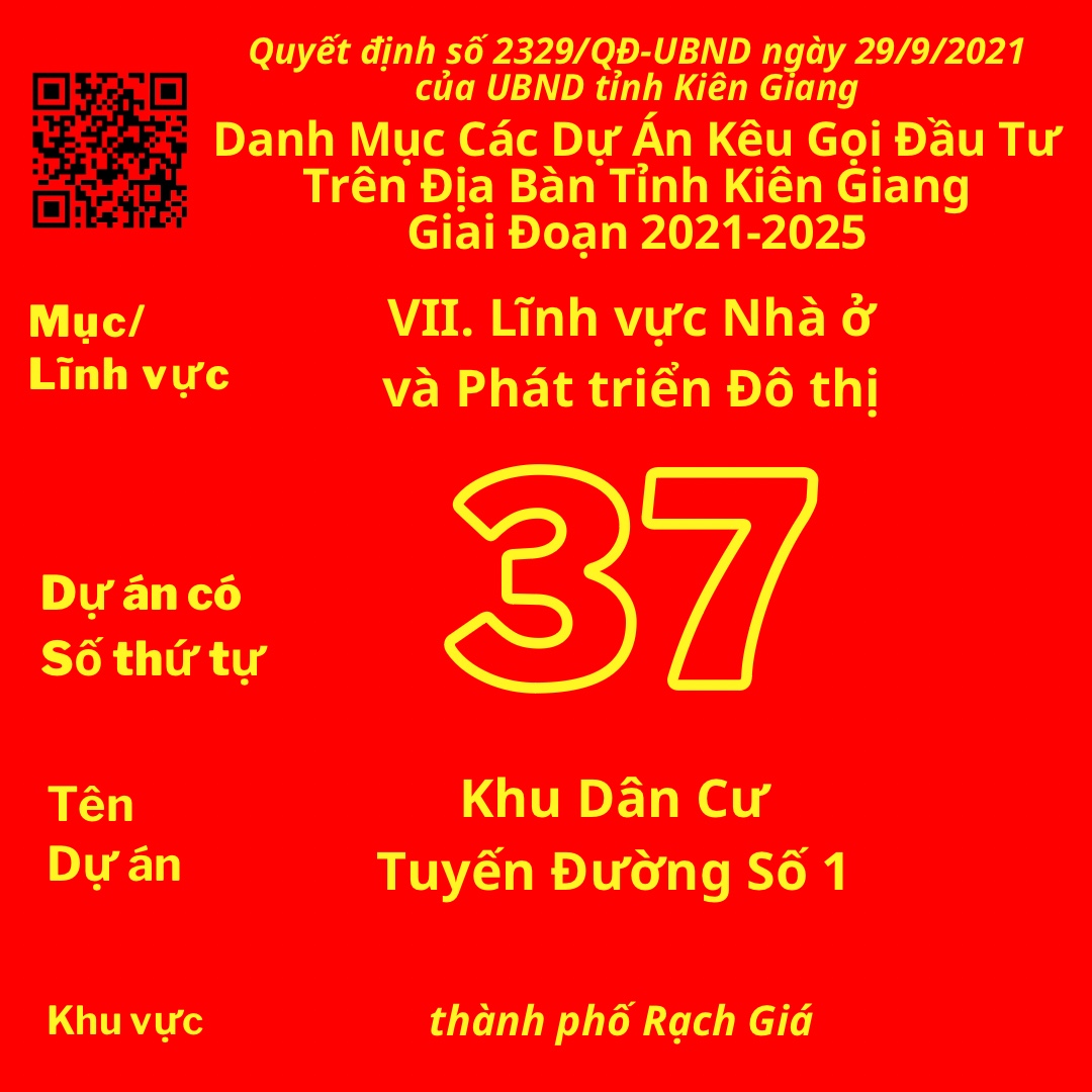 Dự Án Có Số TT 37: Khu Dân Cư Tuyến Đường Số 1