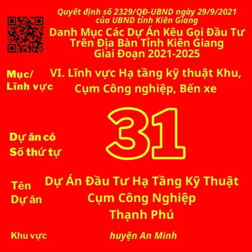 Dự Án Có Số TT 31: Dự Án Đầu Tư Hạ Tầng Kỹ Thuật Cụm Công Nghiệp Thạnh Phú