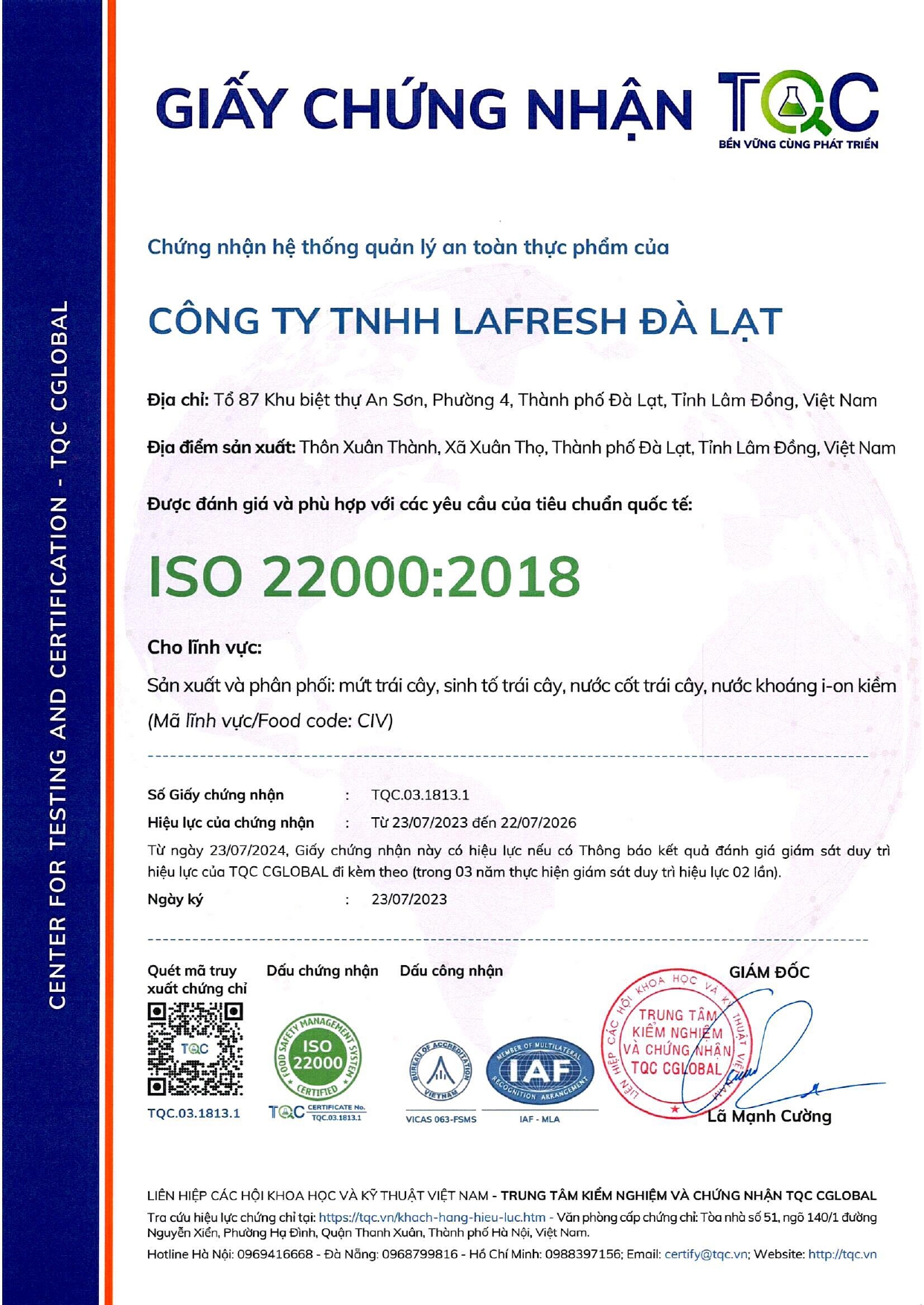 Giấy chứng nhận ATTP