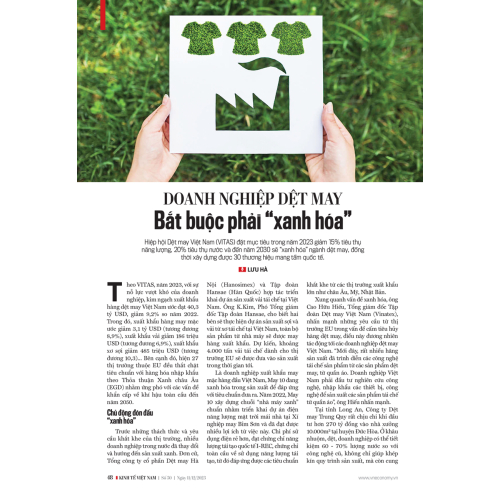 Doanh nghiệp dệt may: Bắt buộc phải “xanh hóa”