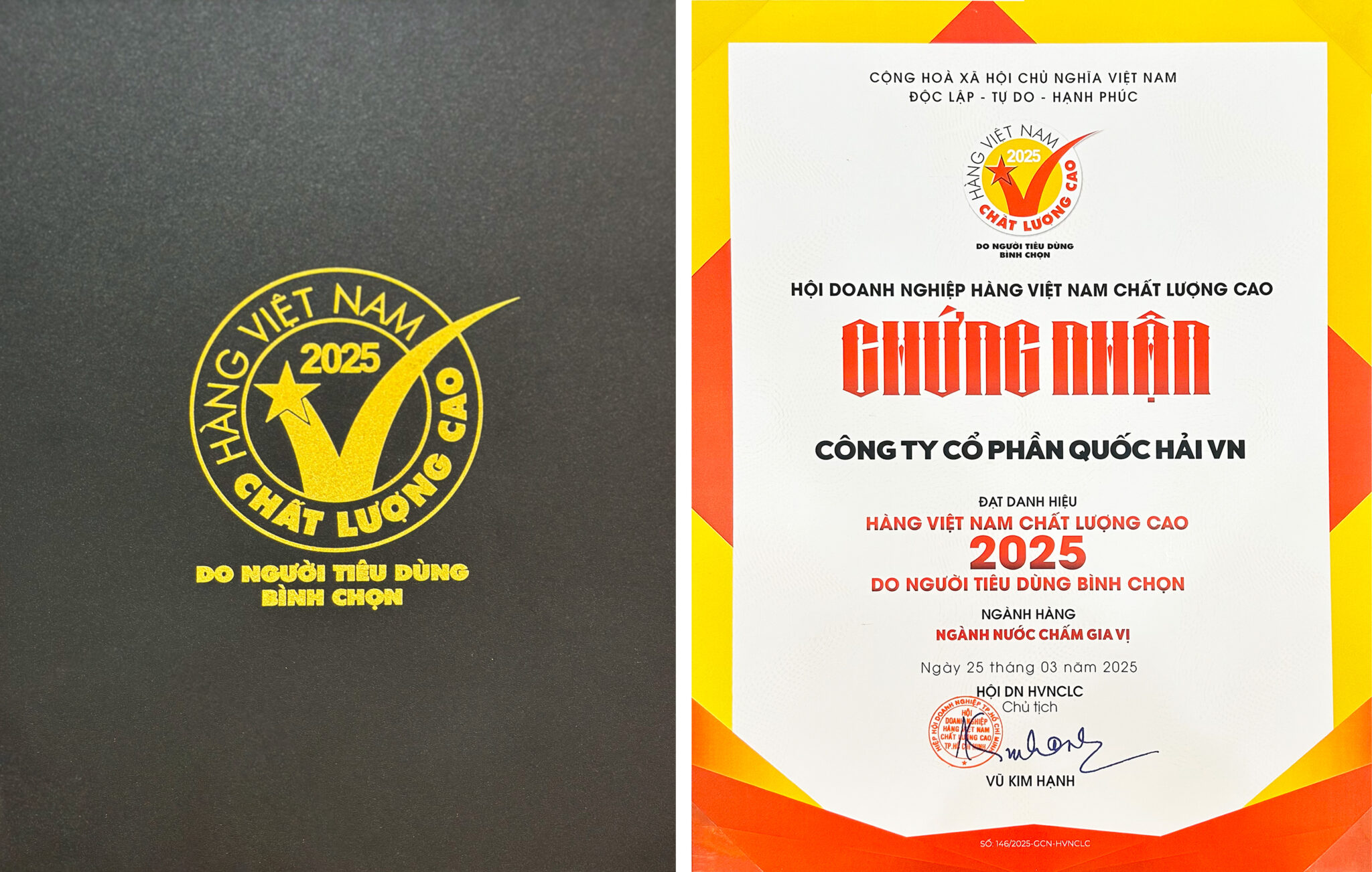 Chúng tôi vô cùng tự hào khi nước mắm Quốc Hải chính thức được người tiêu dùng bình chọn và vinh danh là Hàng Việt Nam Chất Lượng Cao 2025!