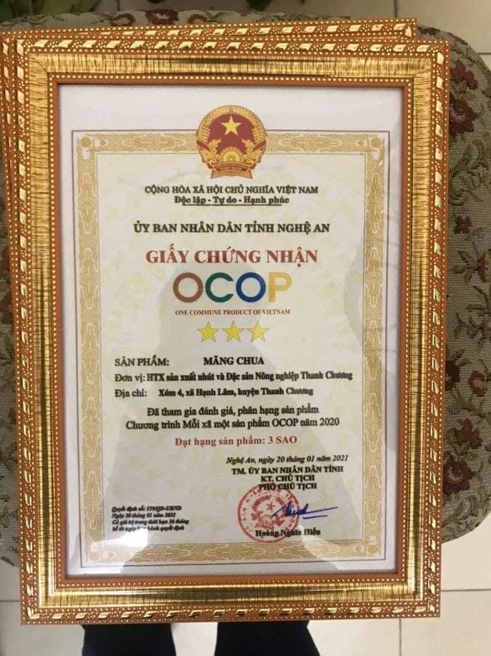 Chứng Nhận OCOP Măng Chua Thanh Chương